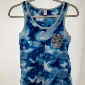 Candie’s Blue Tie-Dye Tank Top w/ Sequin Pocket (M)